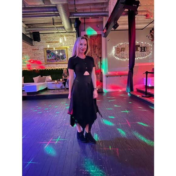 BIBHU MOHAPATRA x RTR Black Poplin Fringe Western Mid Cutout Dress Size 8 - Picture 8 of 8